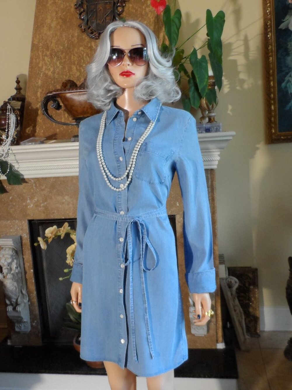 Michael Kors Collection Sky Blue Tencel Denim Belted Shirt Dress Size 4